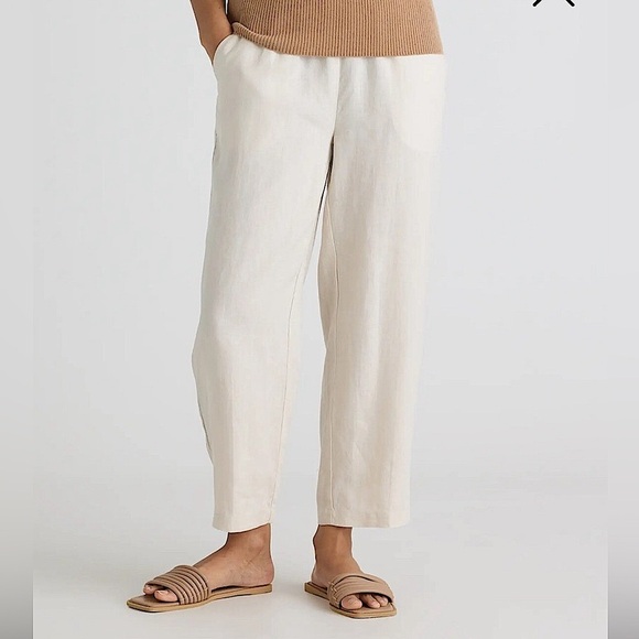 Quince European Linen Pants XL Flax Cream Lagenlook Minimal Beach Ankle Pant - Picture 1 of 11